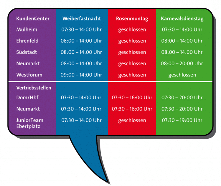 KundenCenter Öffnungszeiten an Karneval | KVB