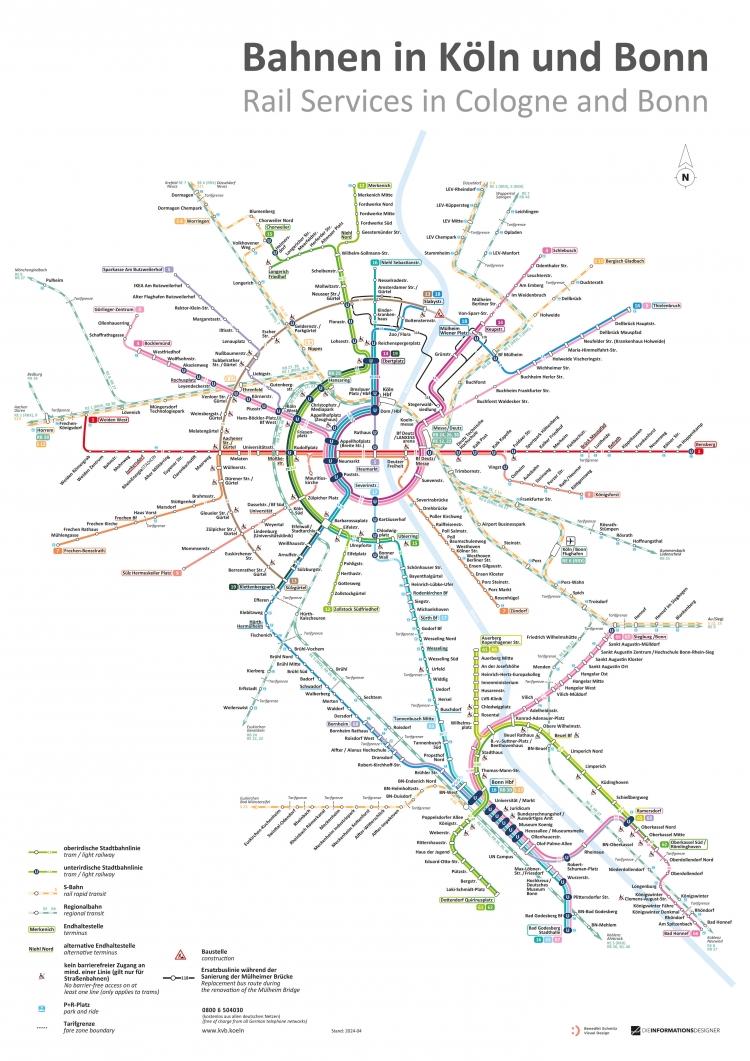 Liniennetzplan: Bahnen in Kln und Bonn (mit Sanierung Mlheimer Brcke)