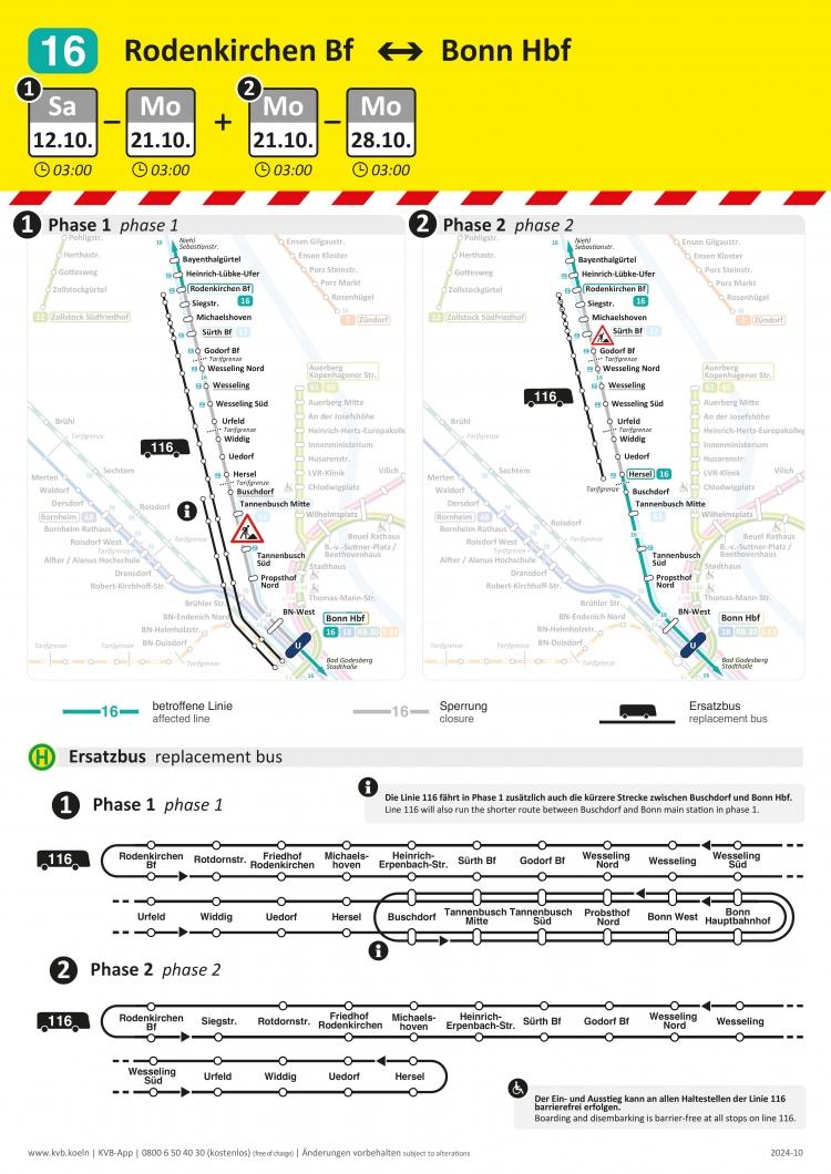 Aenderungen im Stadtbahnverkehr Trennung Linie 16 Rodenkirchen bis Bonn