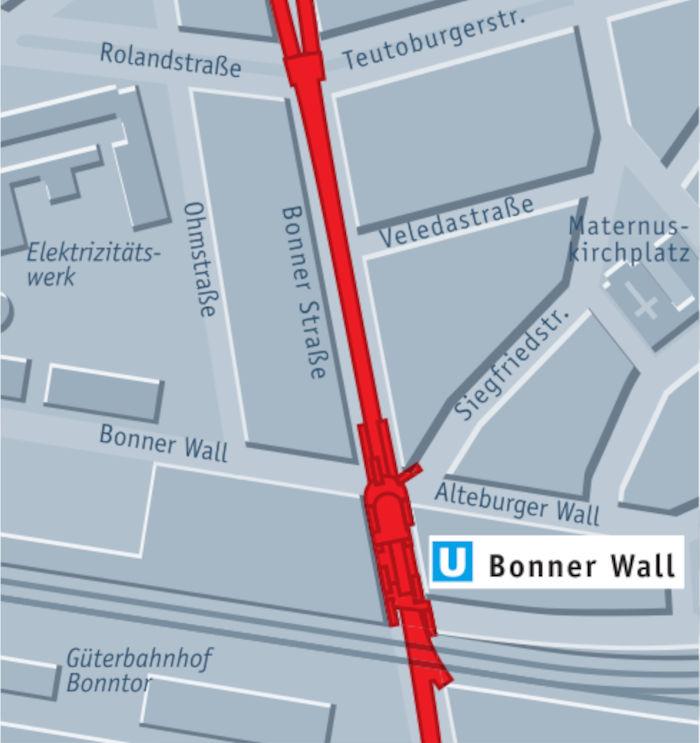 Grafik zur Lage der Haltestelle Bonner Wall