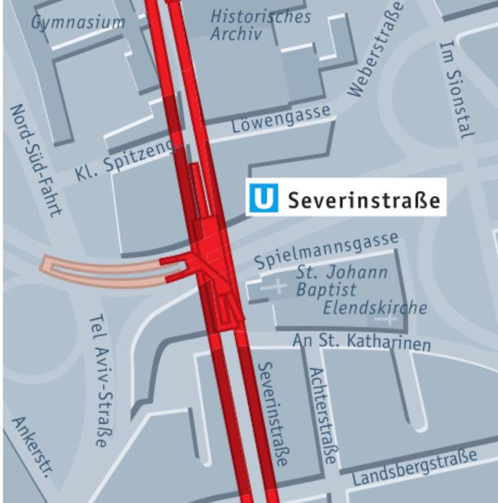 Grafik zur Lage der Haltestelle Severinstraße